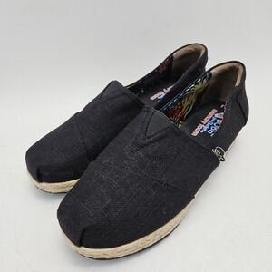 Skechers BOBS Women Black Canvas Wedge Espadrille Slip On Shoe 34101/BLK W 9.5